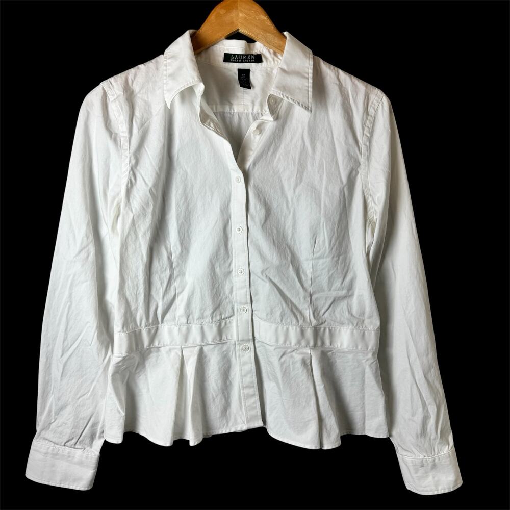 Ralph Lauren White Button-Up Peplum Blouse
